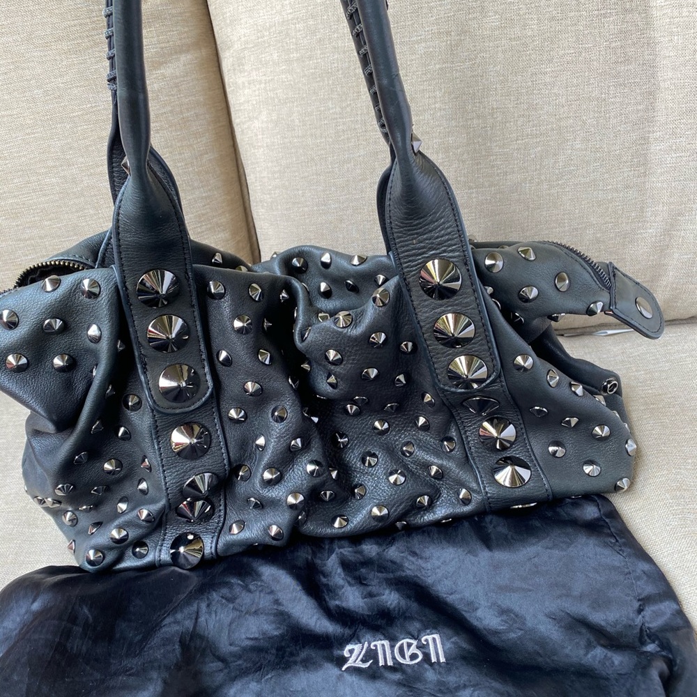Kitson ZNGN black studded leather handbag